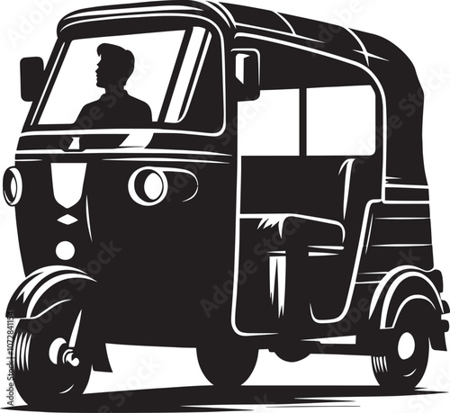Auto rickshaw vehicle silhouette vector illustration isolated on a white background