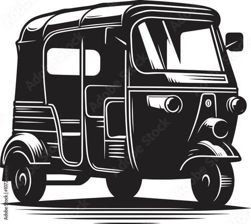 Auto rickshaw vehicle silhouette vector illustration isolated on a white background