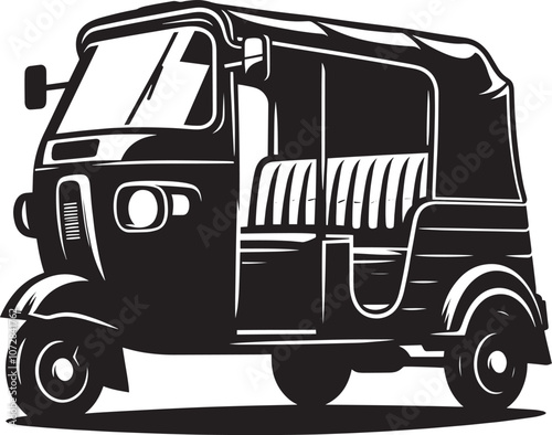 Auto rickshaw vehicle silhouette vector illustration isolated on a white background
