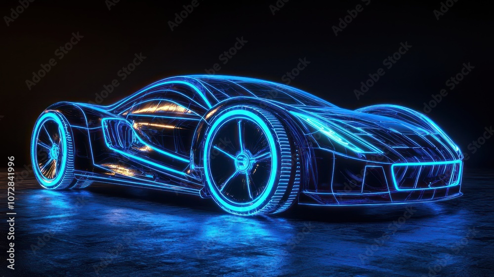 Naklejka premium High-tech virtual airport setting features a wireframe cargo plane in AR.