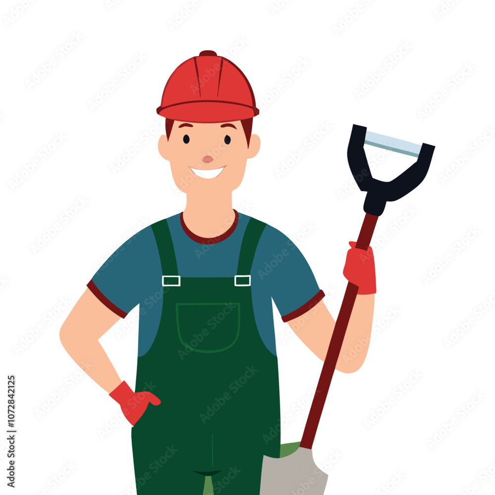 builder character working with the shovel in farm.eps builder character working with the shovel in farm.eps