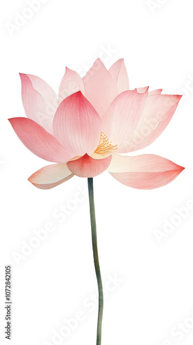 PNG A minimalist watercolor lotus flower in pale pink, standing calm and serene