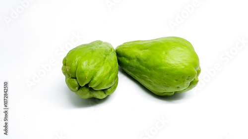 Organic chayote squash isolated on white background. Chayote is a type of typical Indonesian vegetable. which is beneficial for health photo