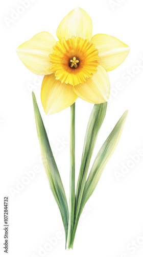 PNG A daffodil flower with bright yellow petals, detailed with soft watercolor strokes