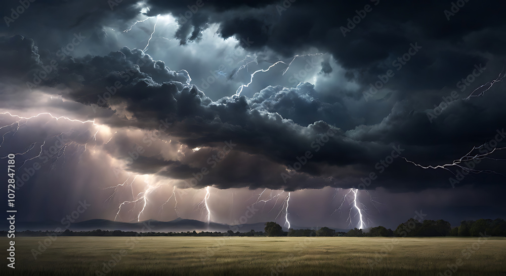 “Stormy Sky with Dark Clouds and Lightning Strikes” – A Dramatic Scene of a Stormy Sky with Striking Lightning Bolts Against Dark Thunderclouds on a Plain Background “Stormy Sky with Dark Clouds and Lightning Strikes” – A Dramatic Scene of a Stormy Sky with Striking Lightning Bolts Against Dark Thunderclouds on a Plain Background