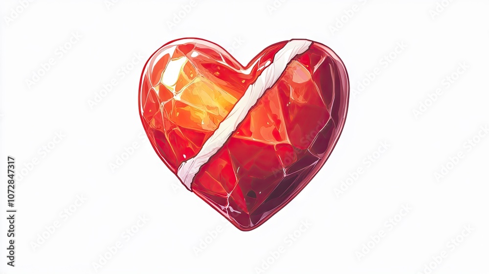 Vibrant Red Heart Shaped Gemstone with a White Band Symbolizing Love and Healing, Perfect for Romantic and Inspirational Themes Vibrant Red Heart Shaped Gemstone with a White Band Symbolizing Love and Healing, Perfect for Romantic and Inspirational Themes