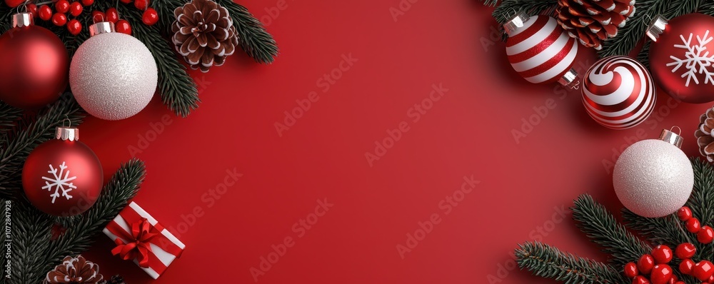 Christmas Decorations on Red Background. Christmas Decorations on Red Background.