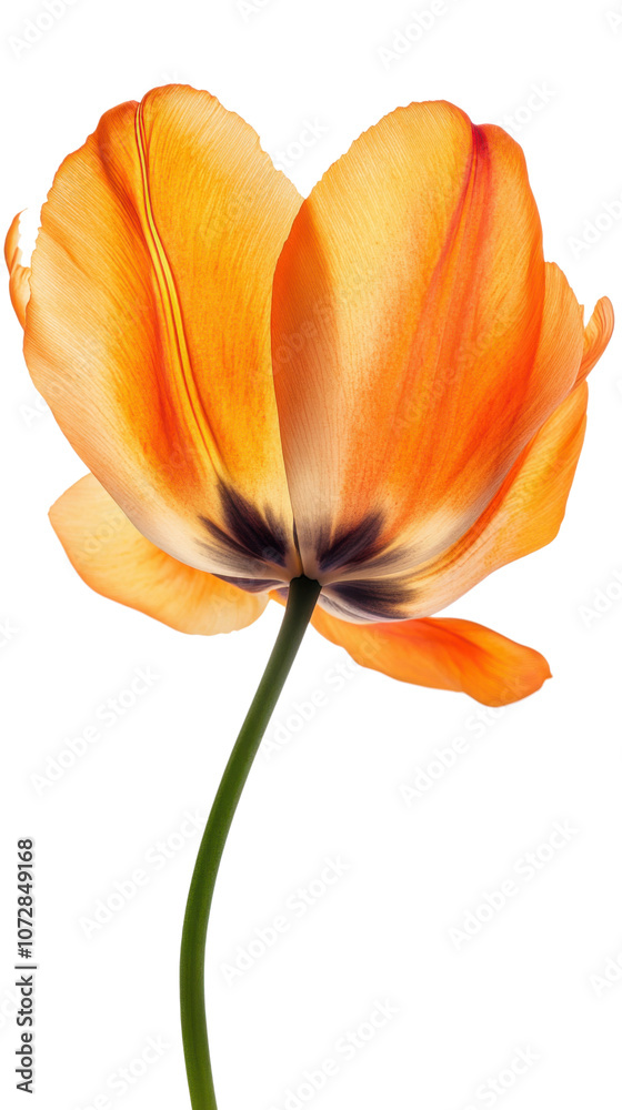 PNG A bright orange tulip, each petal painted with rich watercolor shading, isolated on white PNG A bright orange tulip, each petal painted with rich watercolor shading, isolated on white