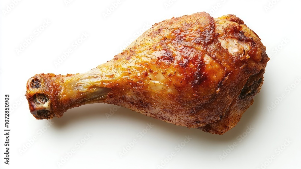 Crispy Roasted Chicken Leg on White Background Crispy Roasted Chicken Leg on White Background