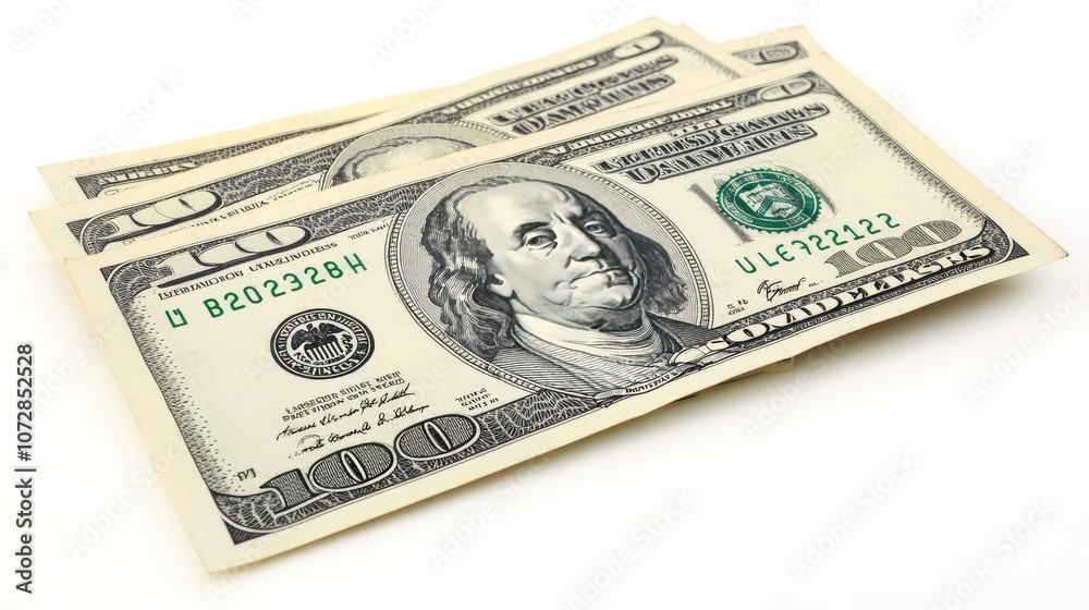High-Resolution Image of Freshly Laid Hundred Dollar Bills on White Background for Financial or Economic Concept Use High-Resolution Image of Freshly Laid Hundred Dollar Bills on White Background for Financial or Economic Concept Use