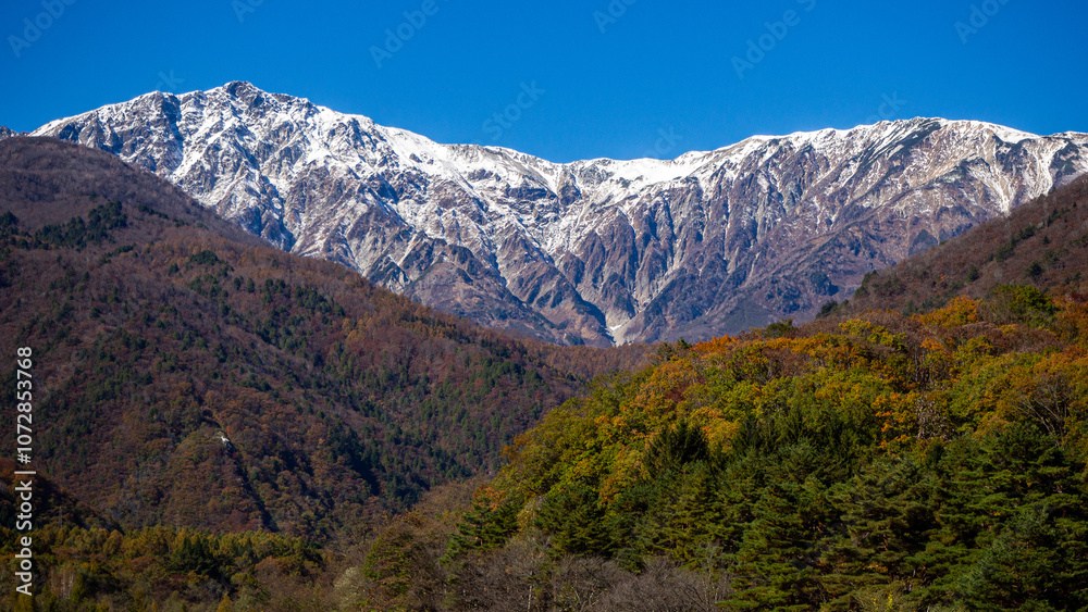 快晴の空と冠雪の北アルプス 長野県白馬村 快晴の空と冠雪の北アルプス 長野県白馬村