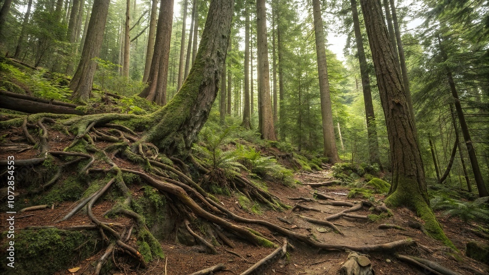 Dense forest floor with twisted tree roots and decaying wood, atmospheric, undergrowth, mysterious, twistedroots, eerie Dense forest floor with twisted tree roots and decaying wood, atmospheric, undergrowth, mysterious, twistedroots, eerie