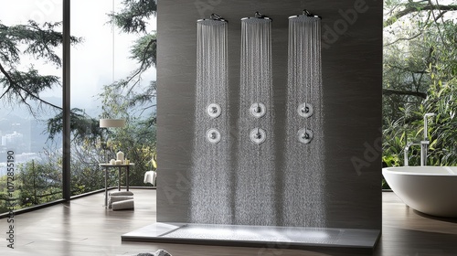 Luxury Shower Room with Adjustable Body Jets and Sophisticated Fixtures