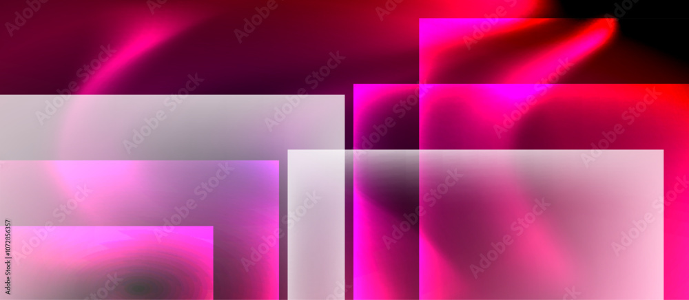 Fototapeta premium Glass squares with neon shiny light abstract background