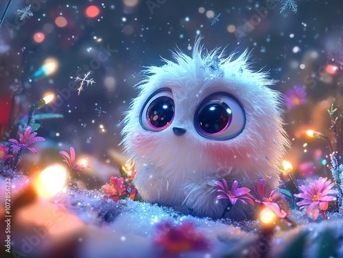Cute Fluffy Creature in Winter Wonderland