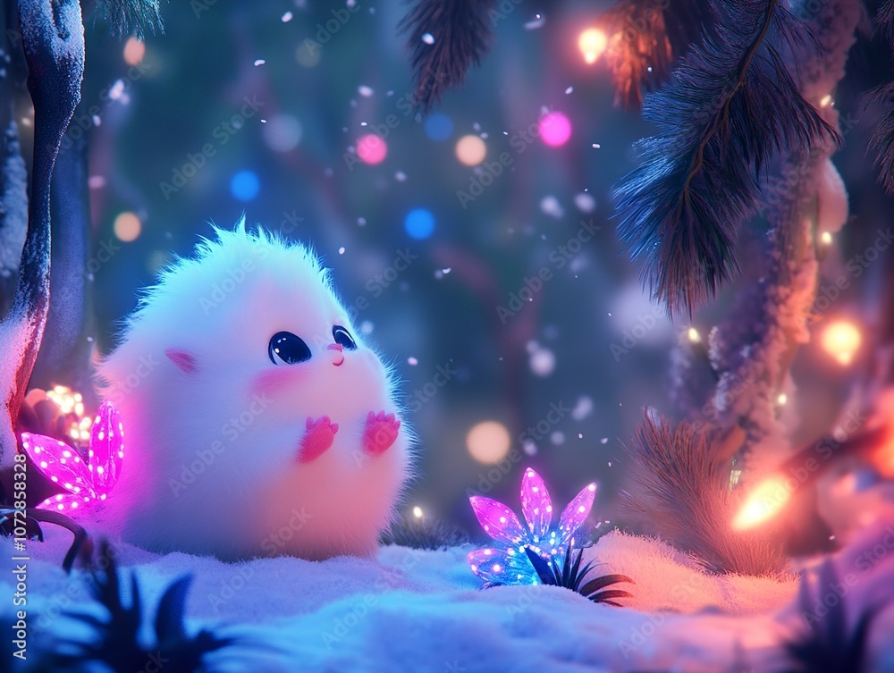Fototapeta premium Adorable Fluffy Creature in a Winter Wonderland