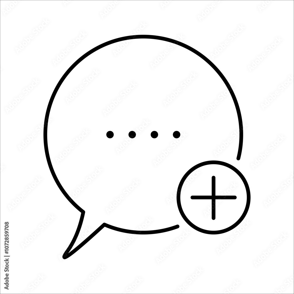 A speech bubble icon with a plus symbol, symbolizing starting a conversation or adding a chat. Perfect for social or communication apps. A speech bubble icon with a plus symbol, symbolizing starting a conversation or adding a chat. Perfect for social or communication apps.