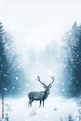 Wallpaper Mural Watercolor Winter Landscape with Fox in Forest Among Tall Trees. Creative Outdoor Scene for Postcard Torontodigital.ca