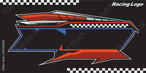 Outline and painted racing logo. Isolated in black background, for t-shirt design, print and for business purposes. photo