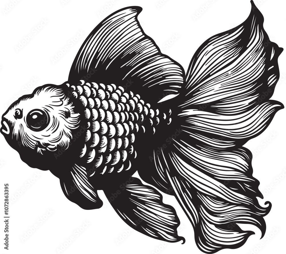 Obraz premium goldfish body with engraving style black color