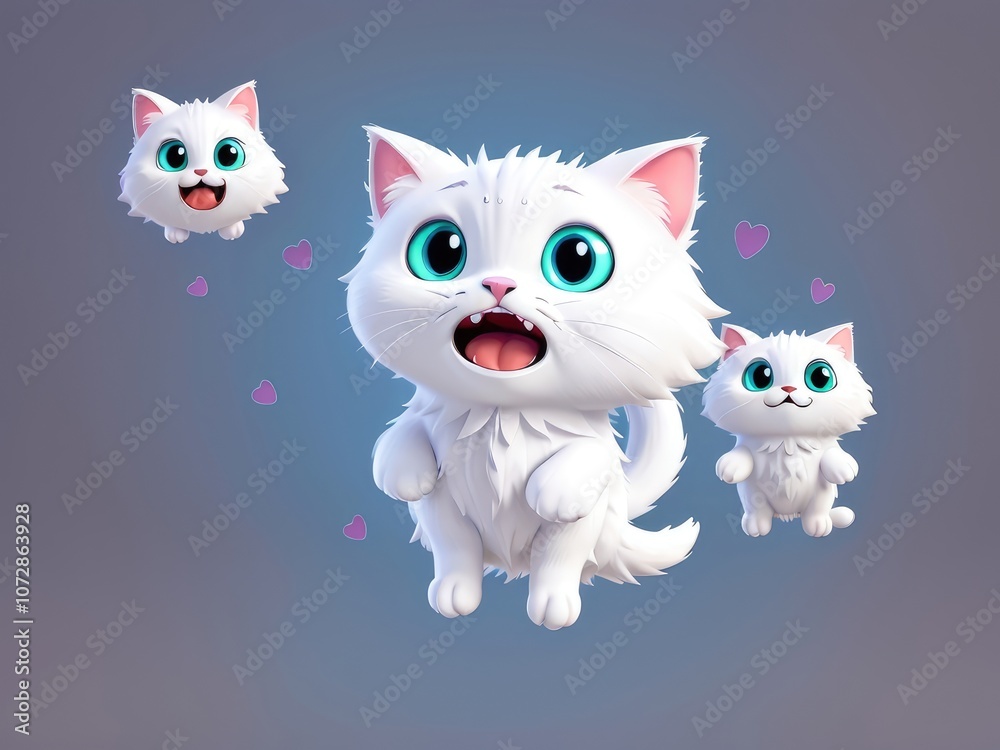 Obraz premium 3d cute white cat cartoon