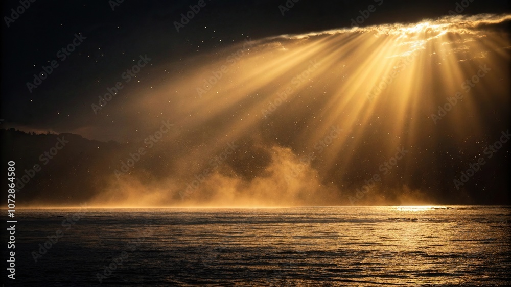 Ethereal golden glow on a dark or black background, translucent, golden glow