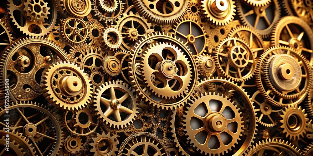 A symphony of golden gears, each meticulously crafted, interlocks seamlessly, creating a mesmerizing visual representation of intricate machinery and precision engineering. A symphony of golden gears, each meticulously crafted, interlocks seamlessly, creating a mesmerizing visual representation of intricate machinery and precision engineering.