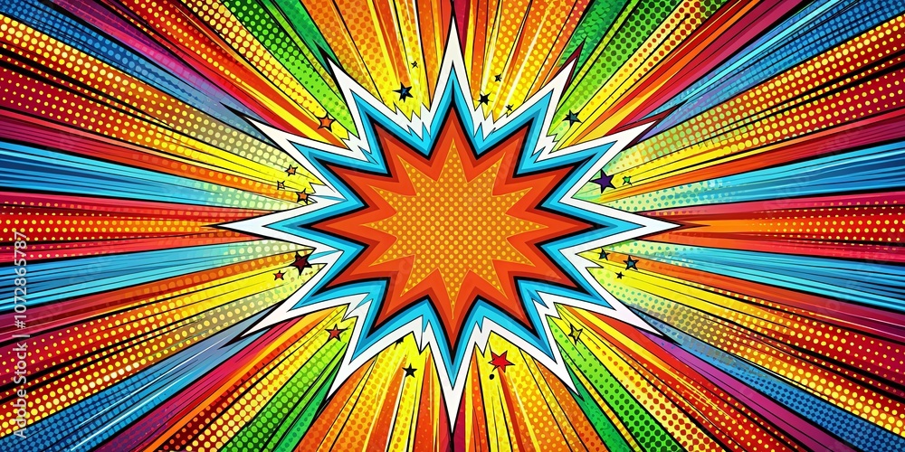 Fototapeta premium Dynamic Starburst Explosion with Vibrant Colors and Halftone Pattern