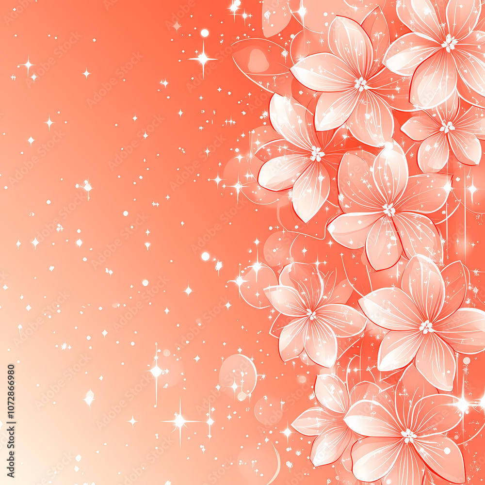Obraz premium Peach and light lilac tones with delicate spring flowers set against an abstract background.