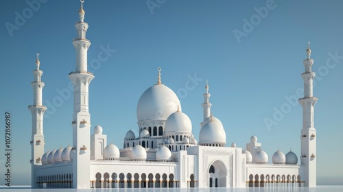 Wallpaper Mural A majestic white mosque with multiple domes and minarets against a clear blue sky. Torontodigital.ca