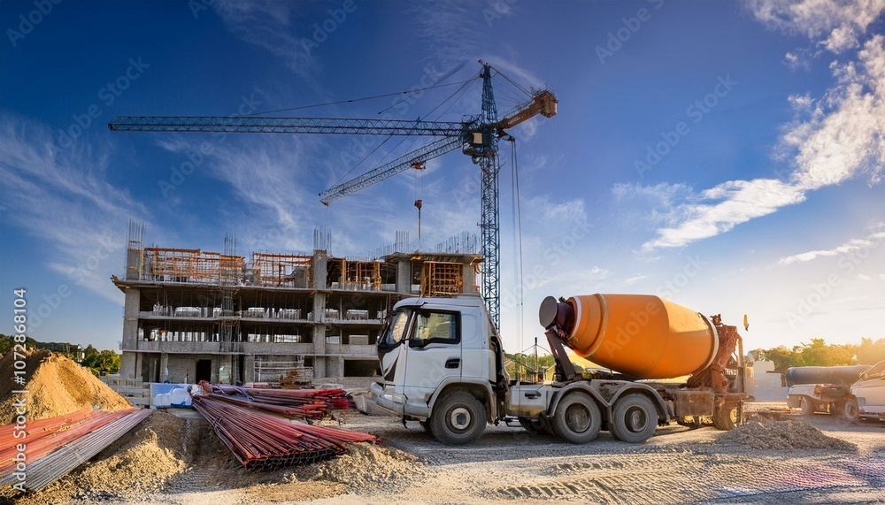 Obraz premium Mixer trucks contribute to the safety and durability of structures. 
