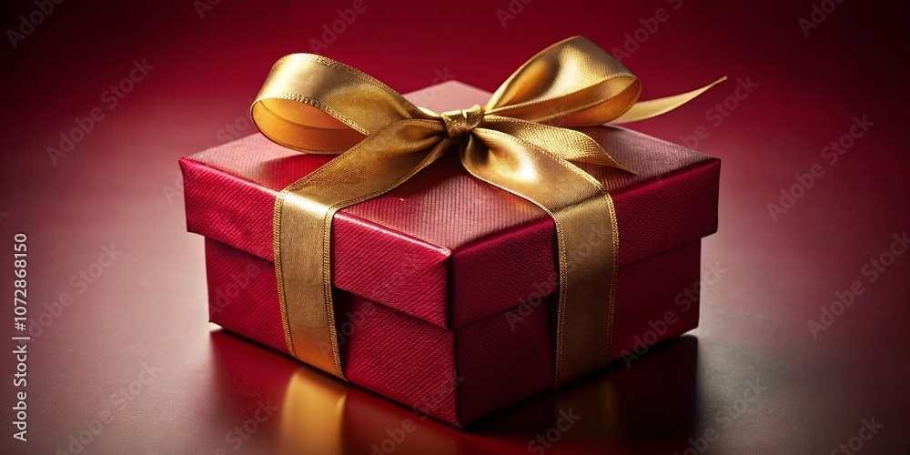 A crimson gift box adorned with a golden bow, nestled against a rich burgundy backdrop, evokes a sense of anticipation and celebration. A crimson gift box adorned with a golden bow, nestled against a rich burgundy backdrop, evokes a sense of anticipation and celebration.