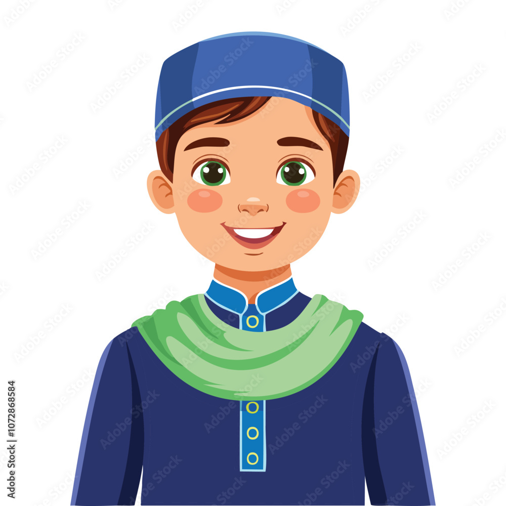 Illustration of a sick boy wearing Muslim clothes Illustration of a sick boy wearing Muslim clothes