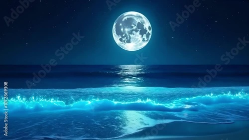 Magical Midnight Glow Bioluminescent Waves and Moonlit Shoreline