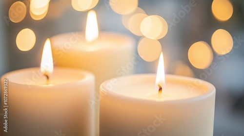 Lit candles with soft bokeh background