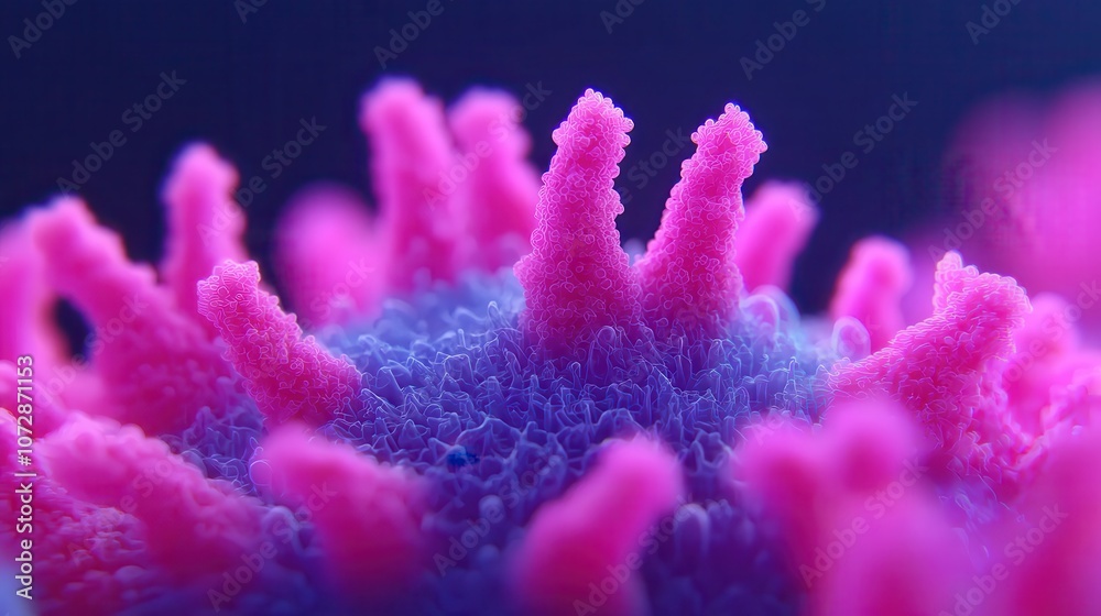 Fototapeta premium Close-Up View of Vibrant Coral Structure with Intricate Textures and Brilliant Pink and Purple Coloration, Showcasing Nature's Underwater Beauty and Diversity