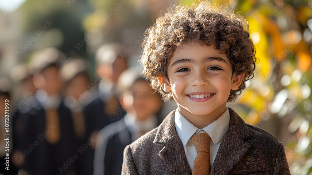 Photograph of an attractive young boy in a neatly pressed school uniform, with a cheerful and curious expression, capturing the essence of youthful innocence, education, and school spirit in a positiv Photograph of an attractive young boy in a neatly pressed school uniform, with a cheerful and curious expression, capturing the essence of youthful innocence, education, and school spirit in a positiv