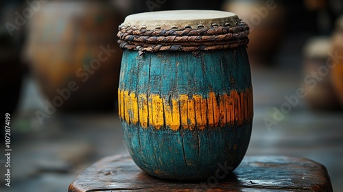 Vintage Drum in Blue and Yellow photo