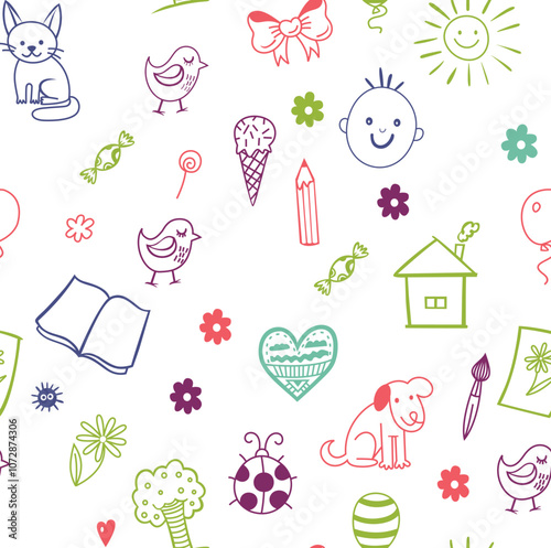 Kids Hand Draw allover Design, Vector, Graphics, Illustration Art for kids were.