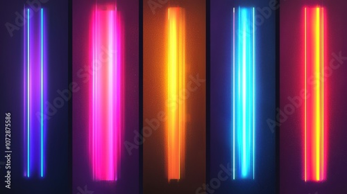 A vibrant display of neon-lit vertical lines in various colors, creating a modern and energetic atmosphere.