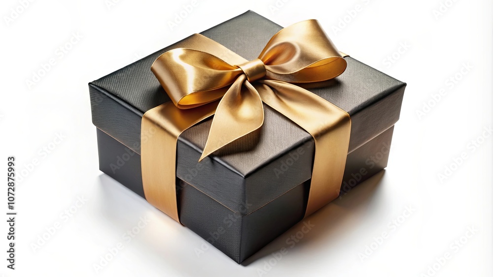 A Classic Gift Box Adorned with a Luxurious Golden Bow, A Symbol of Celebration and Thoughtfulness A Classic Gift Box Adorned with a Luxurious Golden Bow, A Symbol of Celebration and Thoughtfulness