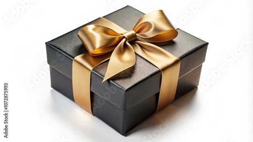 A Classic Gift Box Adorned with a Luxurious Golden Bow, A Symbol of Celebration and Thoughtfulness