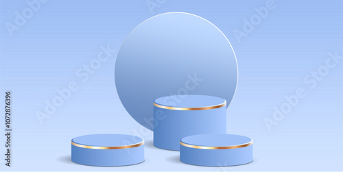 cylinder podium tube circle podium with gold strip stage 3d Abstract minimal scene mockup products display studio, Stage showcase. Vector geometric forms