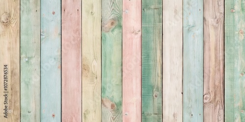 A Rustic and Colorful Vertical Wood Plank Background with Variations of Green, Blue, Pink, and Beige