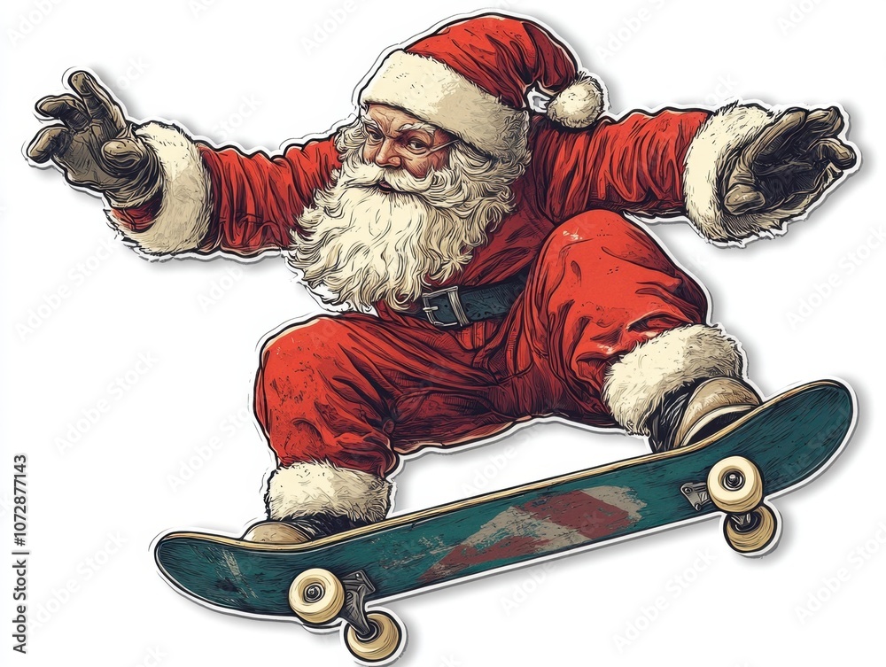 custom made wallpaper toronto digitalSanta Claus wearing streetwear and carrying a skateboard, isolated on white background 