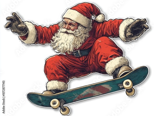 Wallpaper Mural Santa Claus wearing streetwear and carrying a skateboard, isolated on white background  Torontodigital.ca