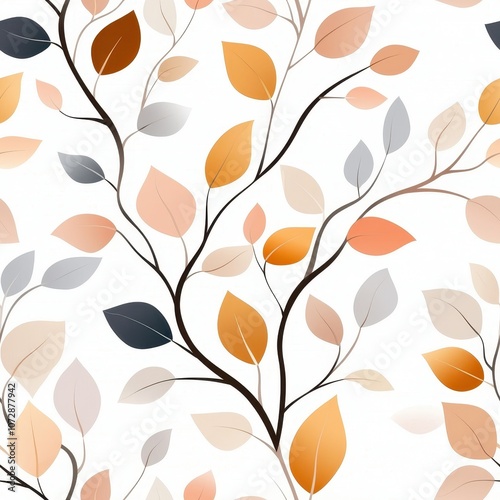 Elegant and Modern Leaf Patterns in Soft Tones for Backgrounds, Textiles, and Digital Designs on a Crisp White Canvas