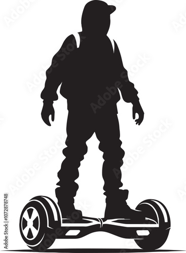 A person Hover boarding silhouette vector illustration isolated on a white background