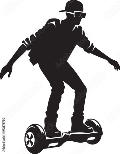 A person Hover boarding silhouette vector illustration isolated on a white background