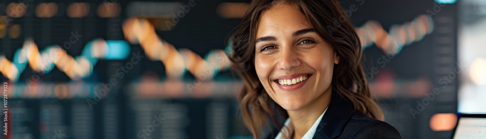 Smiling businesswoman in modern office setting. Smiling businesswoman in modern office setting.
